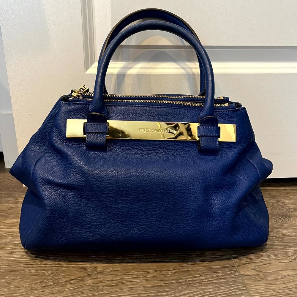Vince Camuto Jace Small Shopper Navy Satchel Dazzle Blue Leather Tote